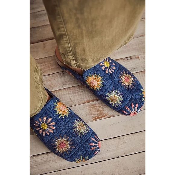 New Free People Damon Crochet Mule Size 36.5 Blue Color